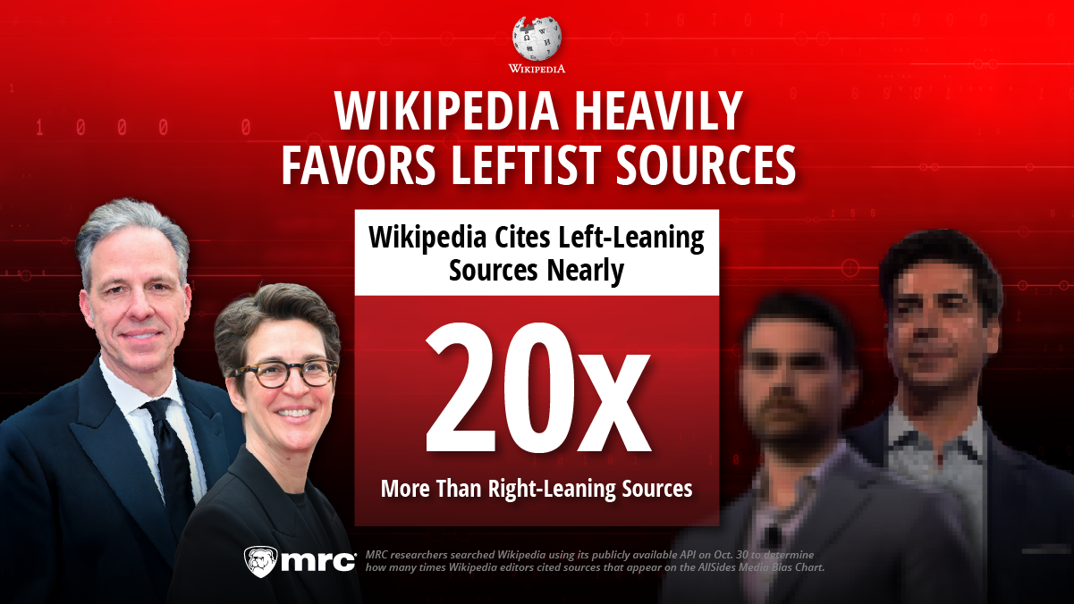 Wikipedia Cites Leftist Outlets Nearly 20x More Often than Right
