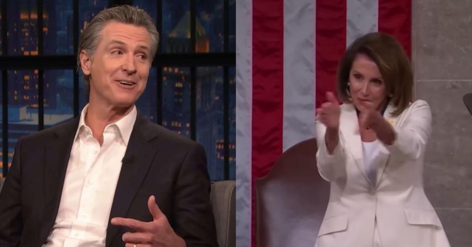 Left: California Governor Gavin Newsom; Right: Speaker Emerita Nancy Pelosi