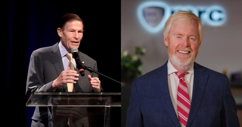 Left: Sen. Richard Blumenthal; Right: MRC President Brent Bozell