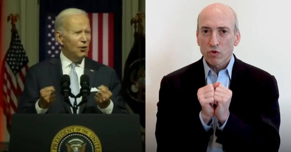Left: Then-President Joe Biden; Right: Then-SEC Chair Gary Gensler