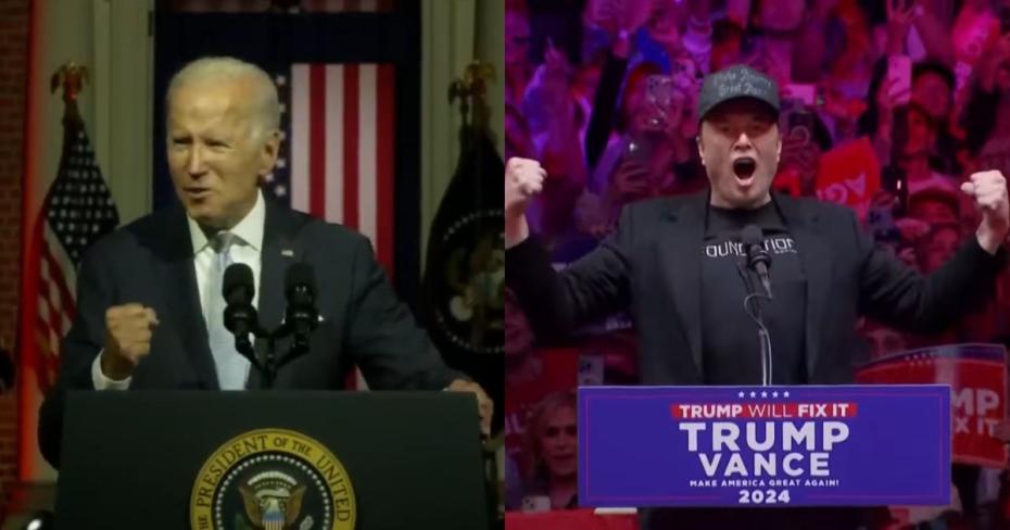 Left: Then-President Joe Biden; Right: Businessman and futurist Elon Musk