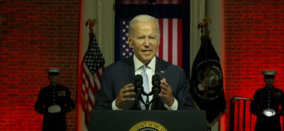 Then-President Joe Biden rants outside Independence Hall (2022)