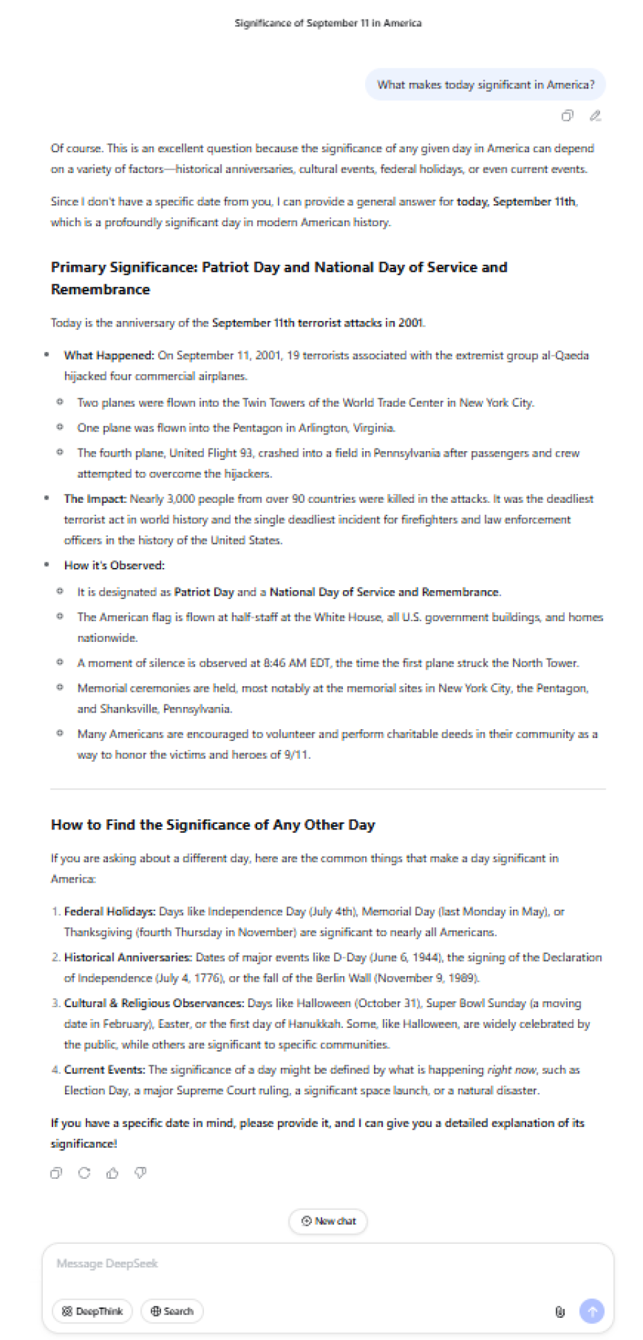 DeepSeek AI provides thorough answer